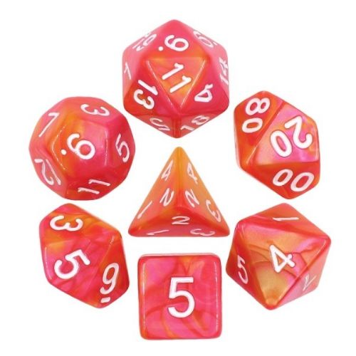Rose Red and Orange Blend Roleplaying Dice Set ideal for DND